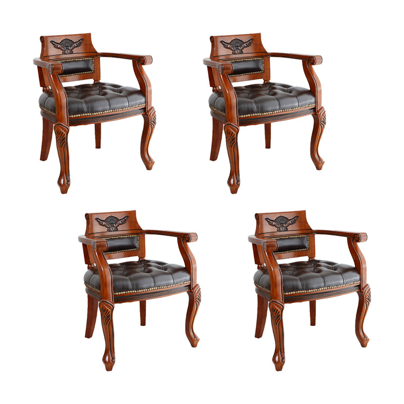 Rustic Style Dining Chair Leather Solid Wood Arm Chair for Home