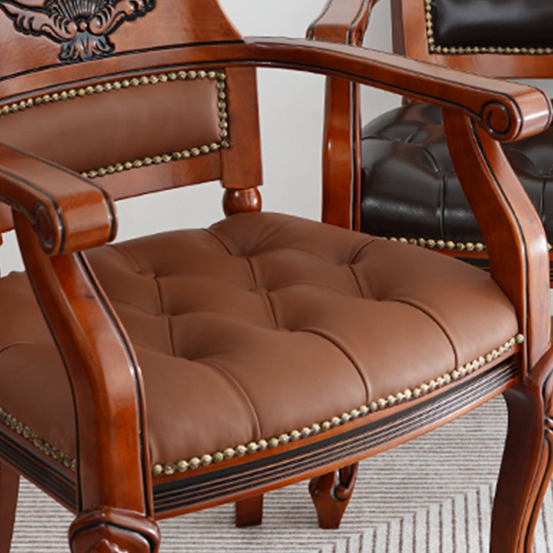 Rustic Style Dining Chair Leather Solid Wood Arm Chair for Home