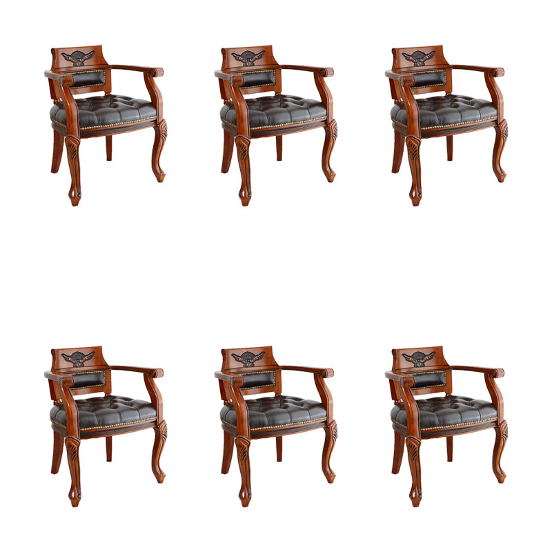 Rustic Style Dining Chair Leather Solid Wood Arm Chair for Home