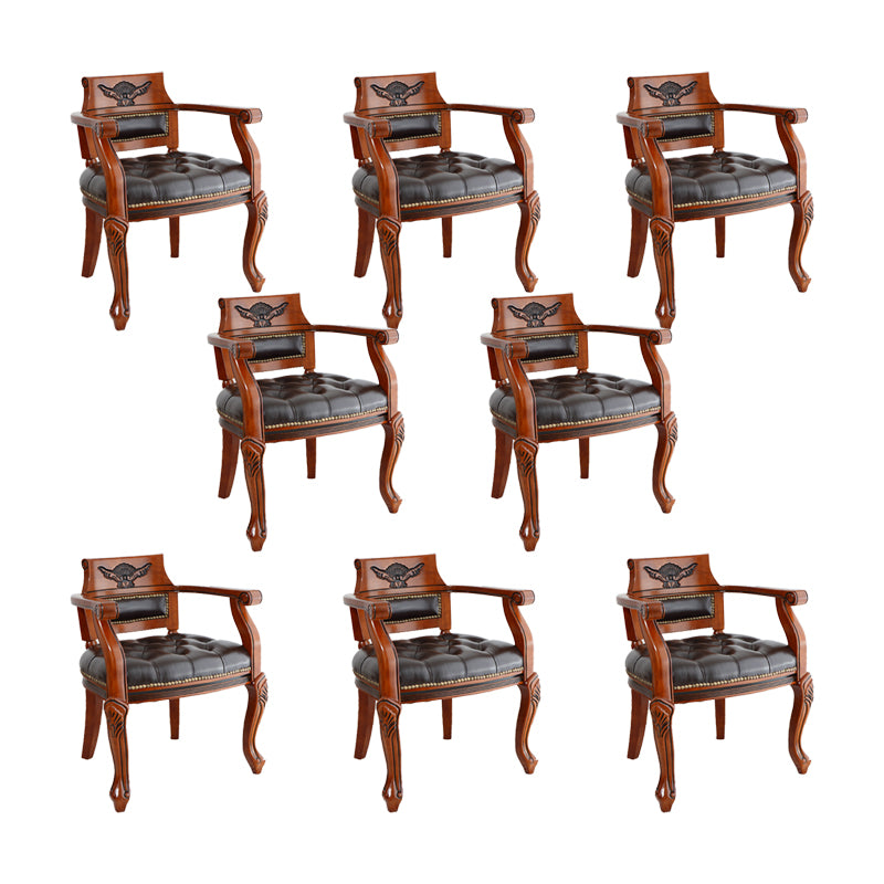 Rustic Style Dining Chair Leather Solid Wood Arm Chair for Home