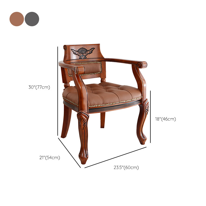 Rustic Style Dining Chair Leather Solid Wood Arm Chair for Home