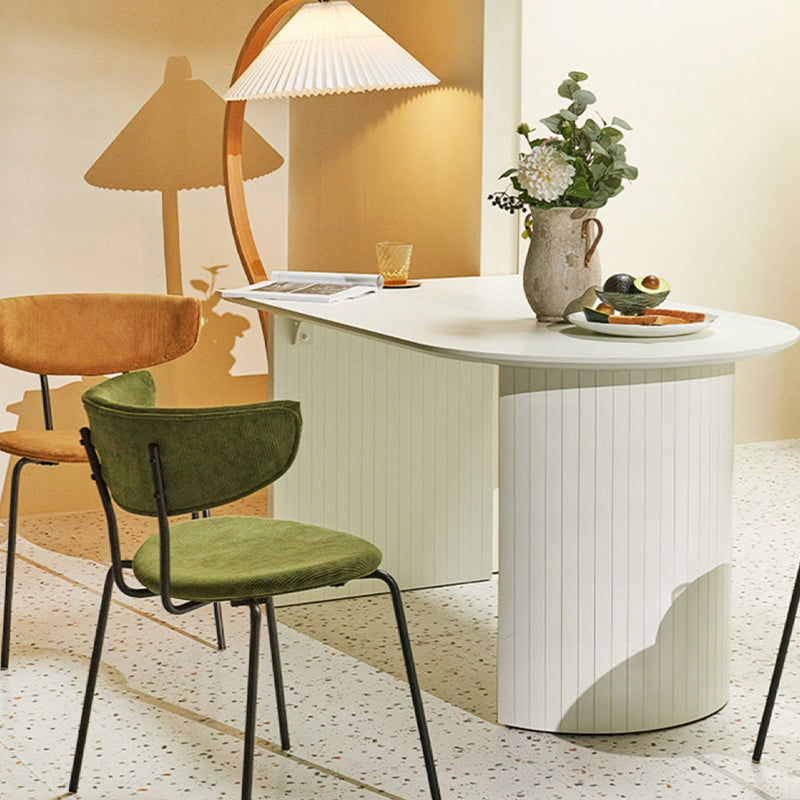 White Dinette Table with Pine Wood Base Modern Free Form Dining Table