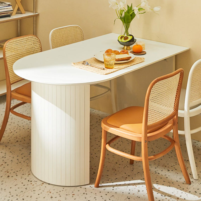 White Dinette Table with Pine Wood Base Modern Free Form Dining Table