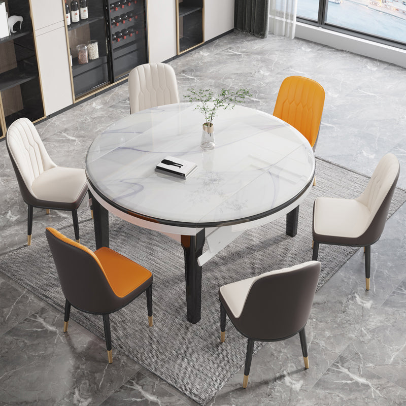 Foldable Dinette Table with Wood Base Modern Stone Top Dining Table