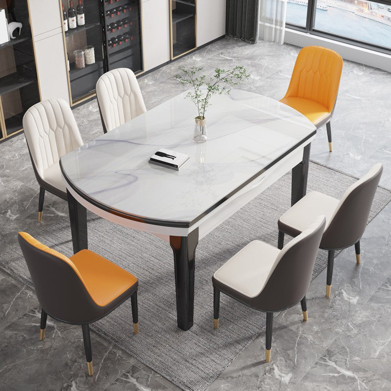Foldable Dinette Table with Wood Base Modern Stone Top Dining Table