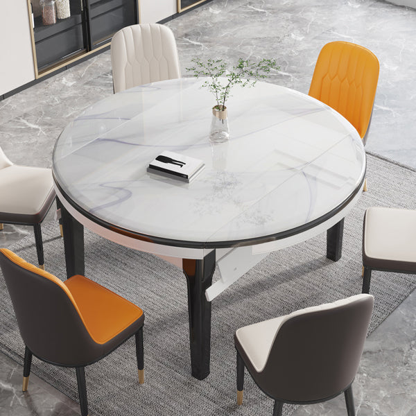 Foldable Dinette Table with Wood Base Modern Stone Top Dining Table