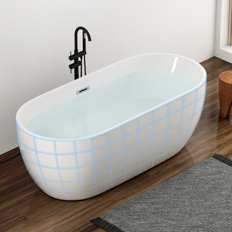 Oval Freestanding Modern Bath Acrylic Soaking White Center Bathtub