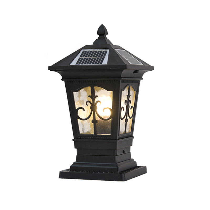 1-Light Pillar Lamp Aluminum Solar Lighting Fixture with Glass Shade for Garden