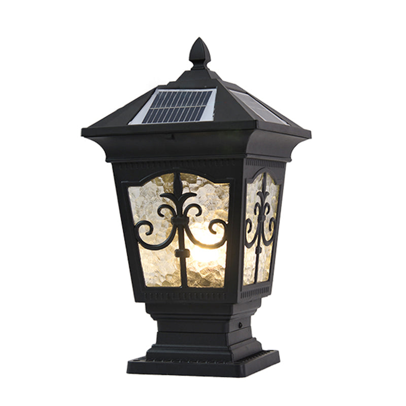 1-Light Pillar Lamp Aluminum Solar Lighting Fixture with Glass Shade for Garden