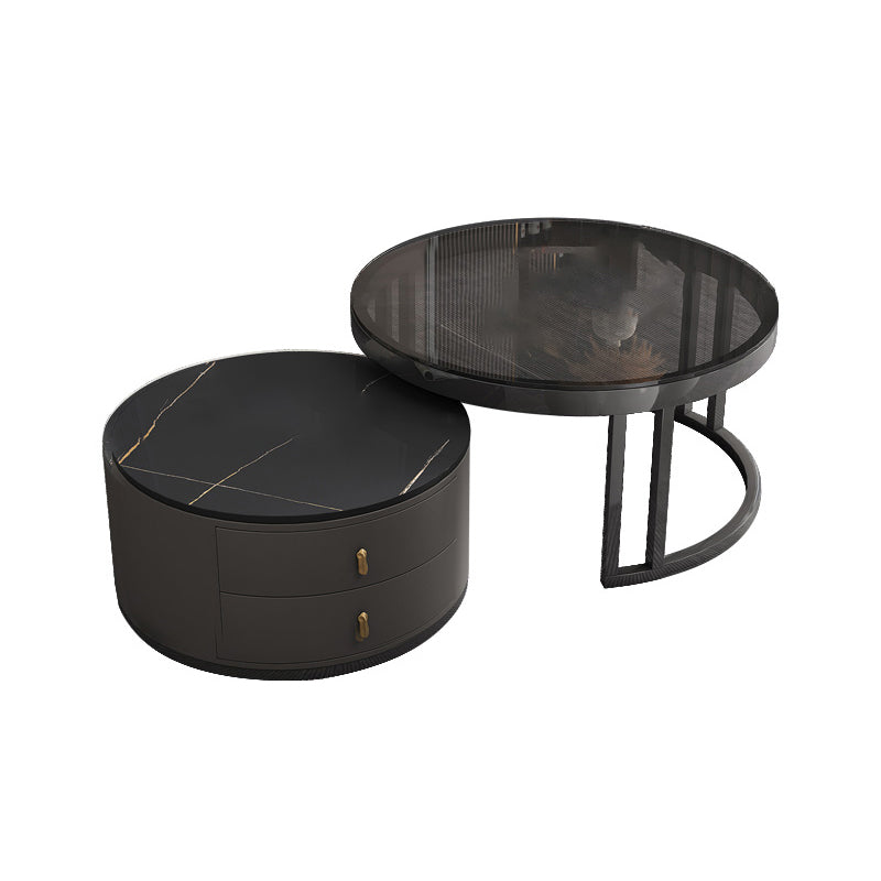 Round Tropical Coffee Table Storage 2 Nesting Coffee Table Set