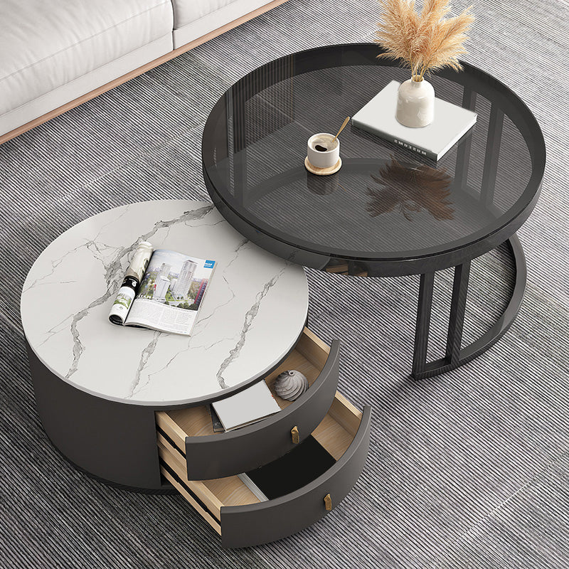 Round Tropical Coffee Table Storage 2 Nesting Coffee Table Set