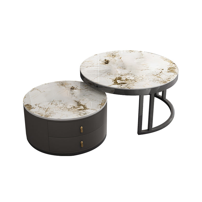 Round Tropical Coffee Table Storage 2 Nesting Coffee Table Set