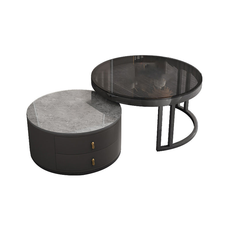 Round Tropical Coffee Table Storage 2 Nesting Coffee Table Set