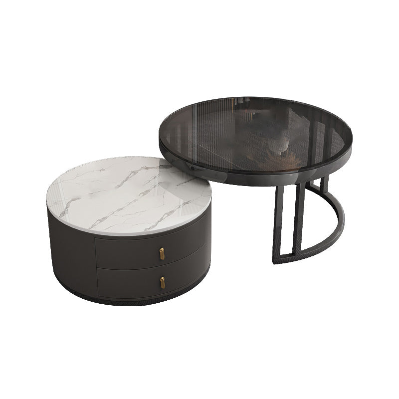 Round Tropical Coffee Table Storage 2 Nesting Coffee Table Set