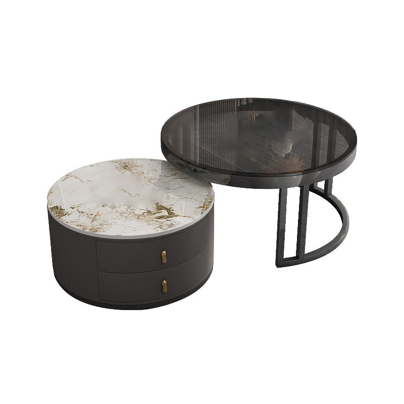 Round Tropical Coffee Table Storage 2 Nesting Coffee Table Set