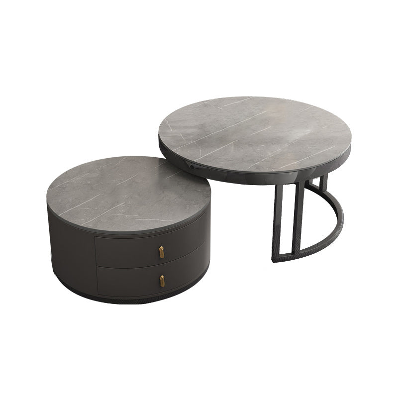 Round Tropical Coffee Table Storage 2 Nesting Coffee Table Set