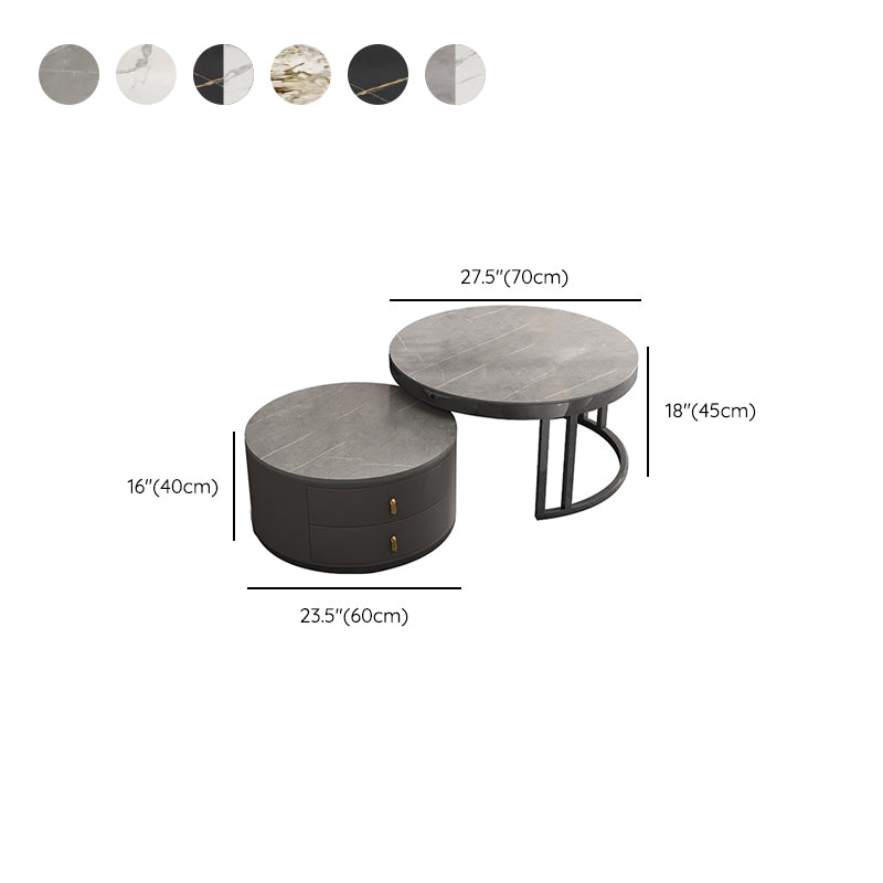 Round Tropical Coffee Table Storage 2 Nesting Coffee Table Set