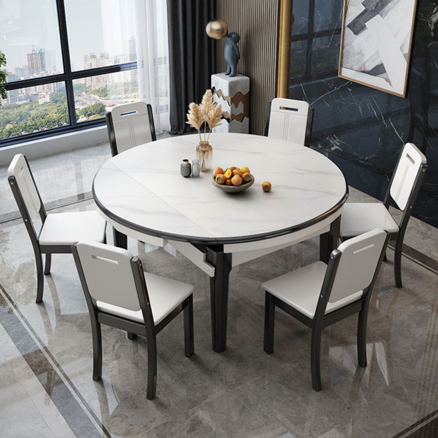 Modern Style Stone Furniture 1/7 Pcs Round Shape Dinette Table with Armless Chair