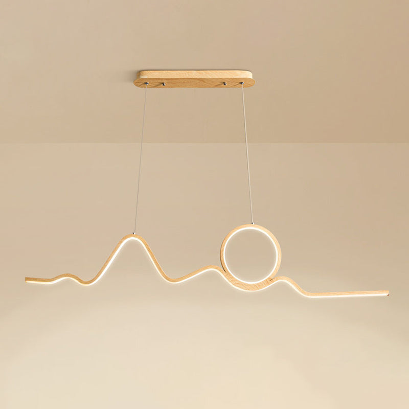 2-Light Modern Beige Island Lighting Wooden LED Ceiling Light for Dining Room