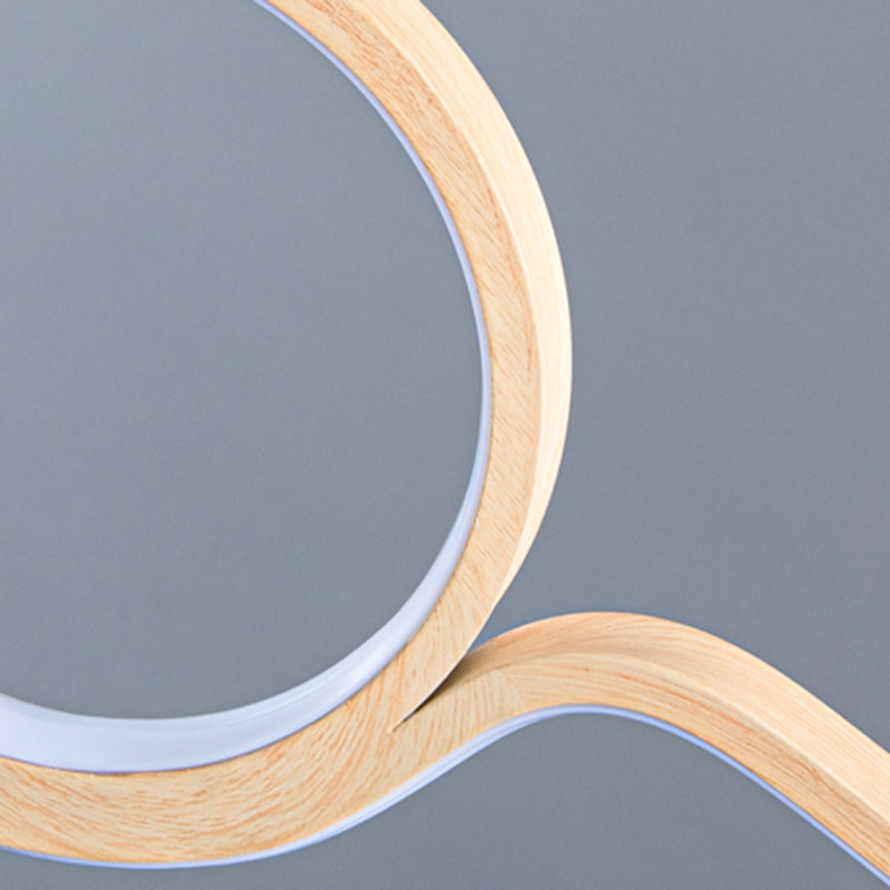 2-Light Modern Beige Island Lighting Wooden LED Ceiling Light for Dining Room