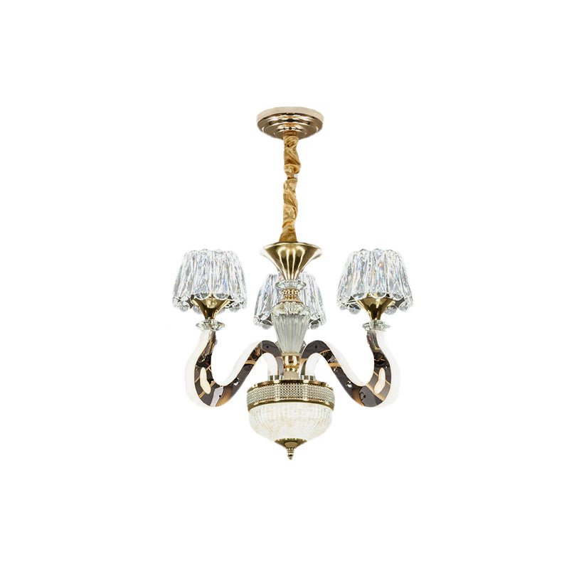 Conical Clear Crystal Hanging Light Kit Moderne 3/5 Köpfe Schlafzimmer LED Kronleuchter Anhängerlampe