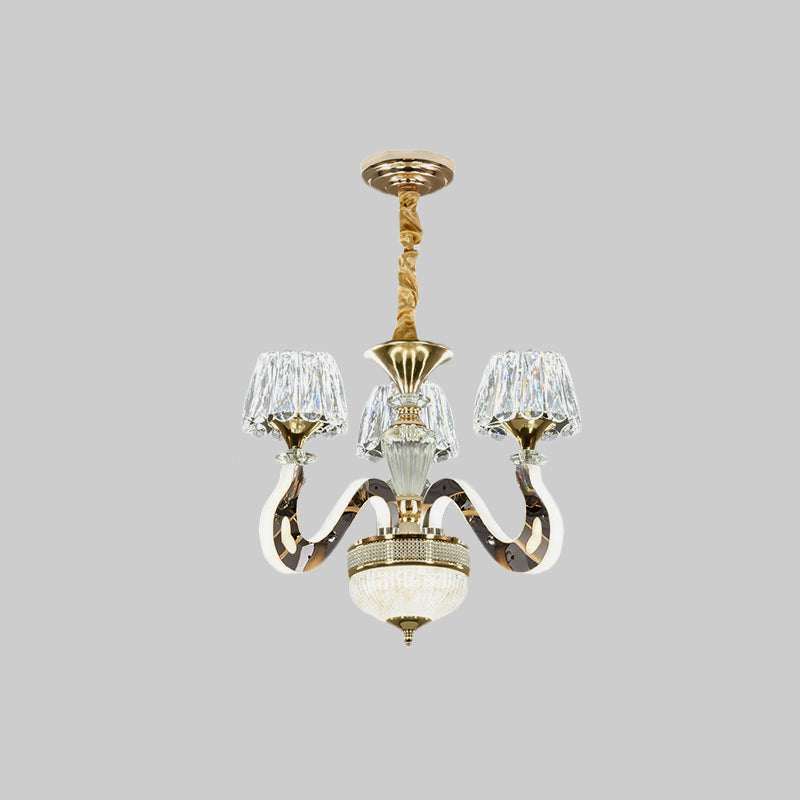 Conical Clear Crystal Hanging Light Kit Moderne 3/5 Köpfe Schlafzimmer LED Kronleuchter Anhängerlampe