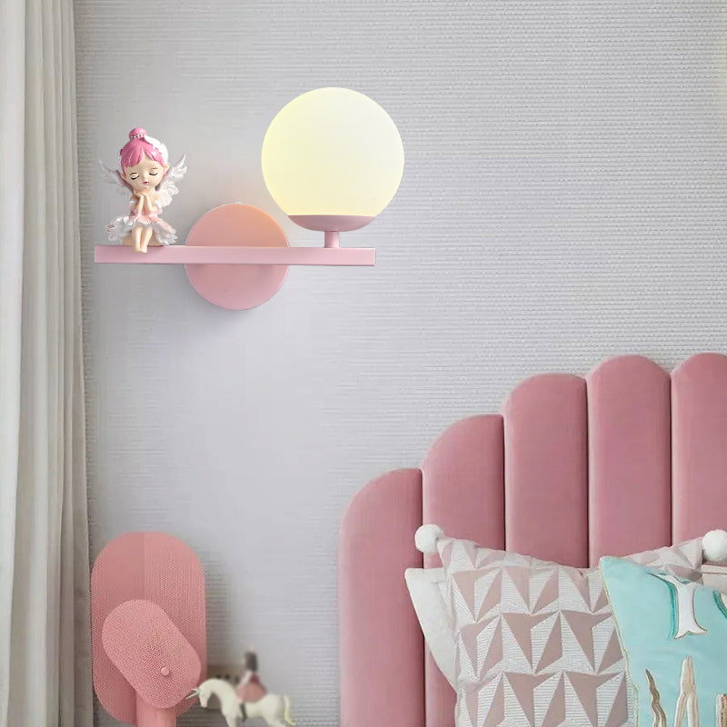 Metal Ball Shape Wall Sconce Kid 1 Light Wall Light Sconce in Pink (Decoration Included)