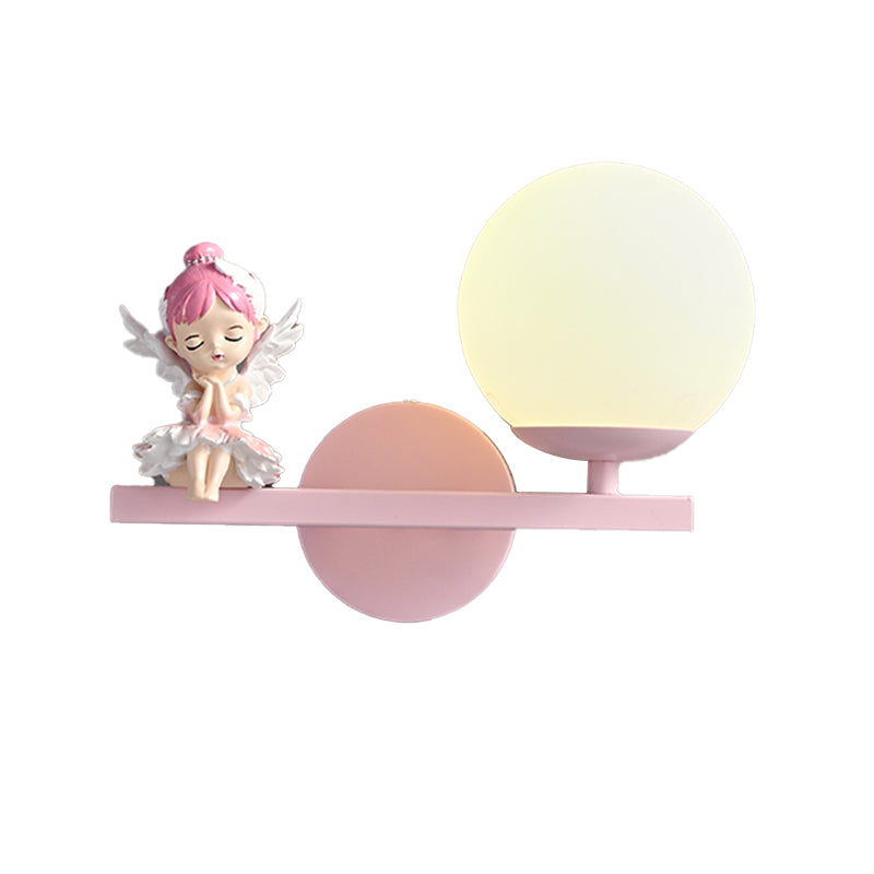 Metal Ball Shape Wall Sconce Kid 1 Light Wall Light Sconce in Pink (Decoration Included)