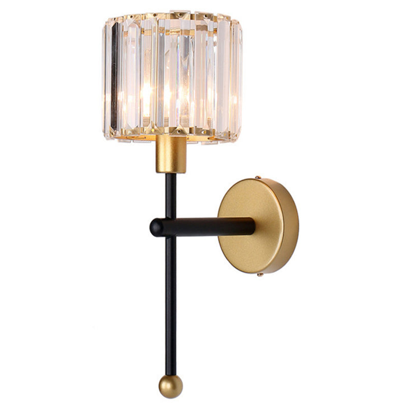 Modern Metal Wall Sconce Cylinder Shape Vanity Lamp with Crystal Shade for Bathroom