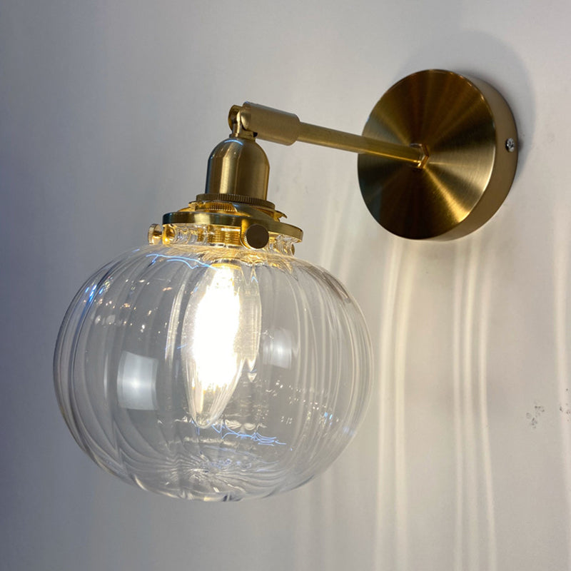 Modern Metal Wall Sconce Pumpkin Shape Vanity Lamp with Glass Shade for Bathroom