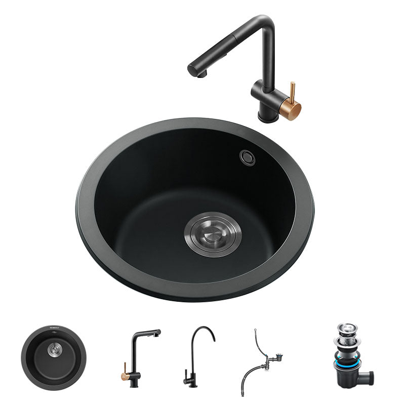 Quartz Kitchen Sink Round Single Basin Kitchen Sink with Drain Assembly