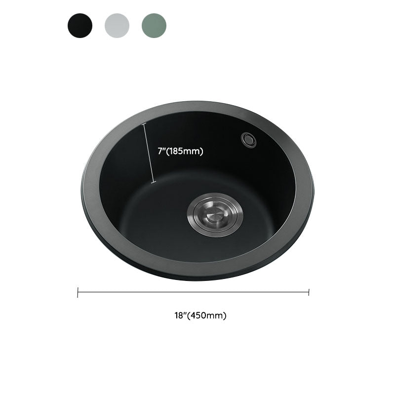 Quartz Kitchen Sink Round Single Basin Kitchen Sink with Drain Assembly