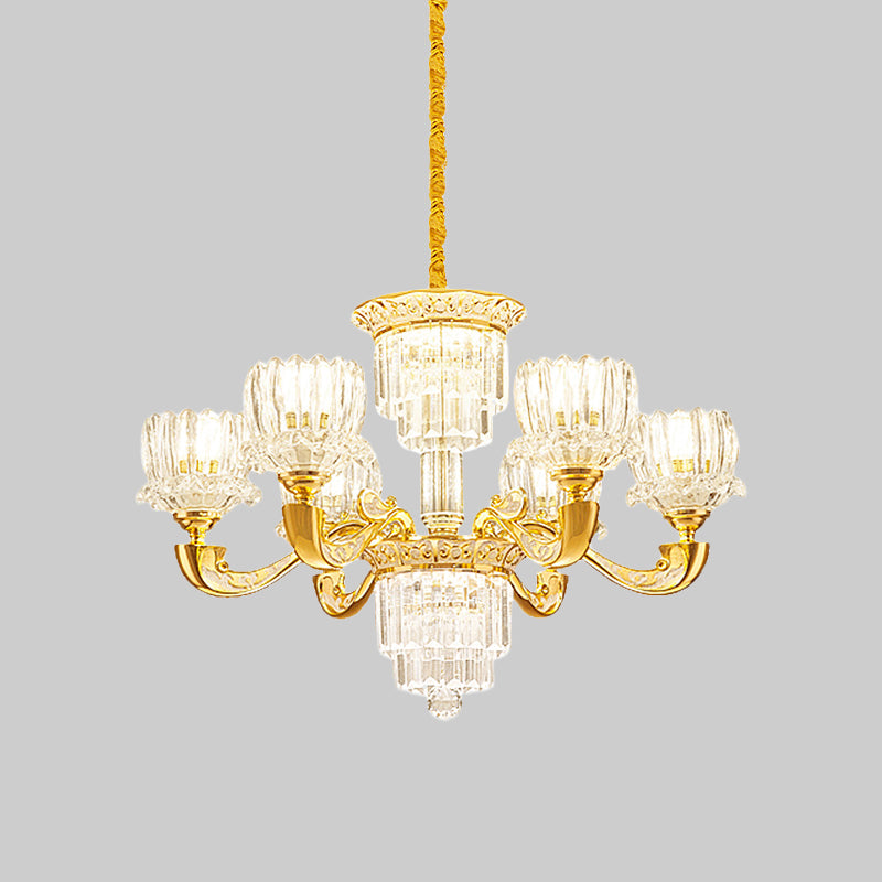 Gold Lotus Suspension Licht zeitgenössischer Kristall Rechteck 6/8 Lampen Wohnzimmer Hanging Kronleuchter