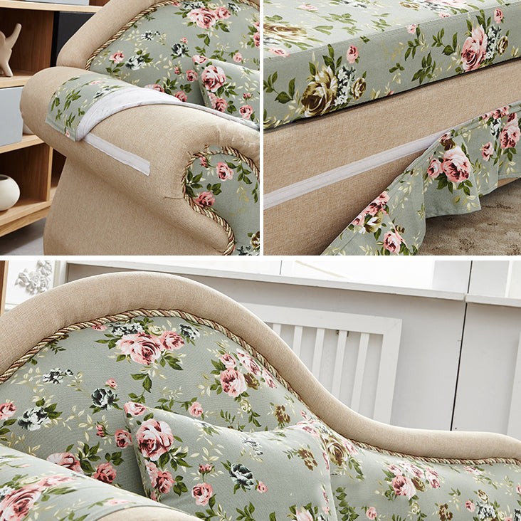 Traditional  Removable Cushions Chaise Fabric Floral Chaise for Living Room