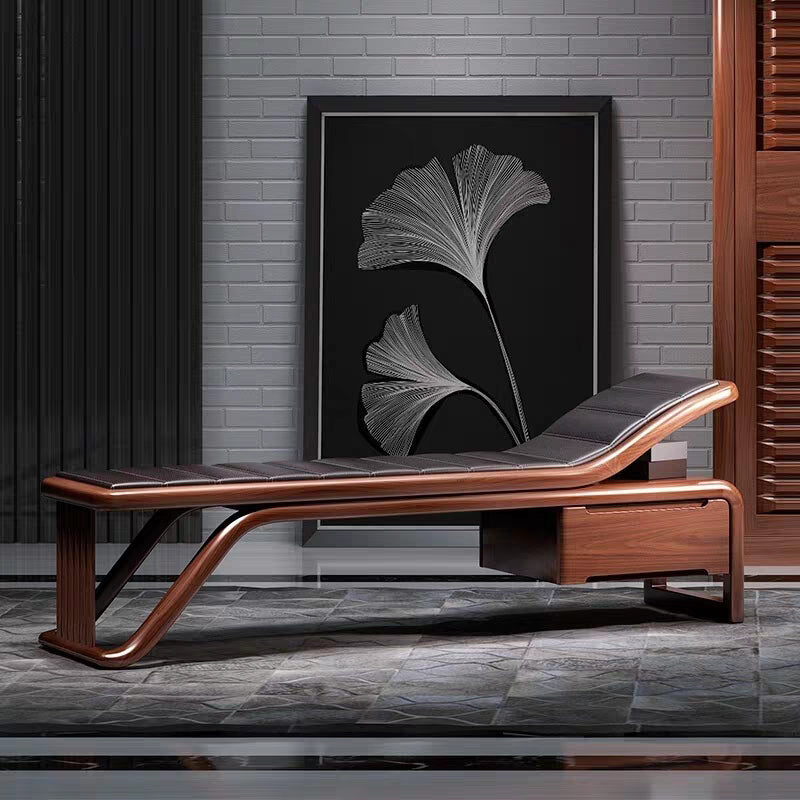 Traditional  Brown Solid Wood Accent Chair Faux Leather Chaise