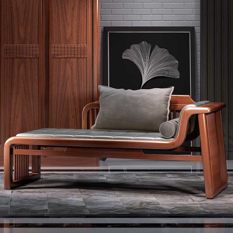 Traditional  Brown Solid Wood Accent Chair Faux Leather Chaise