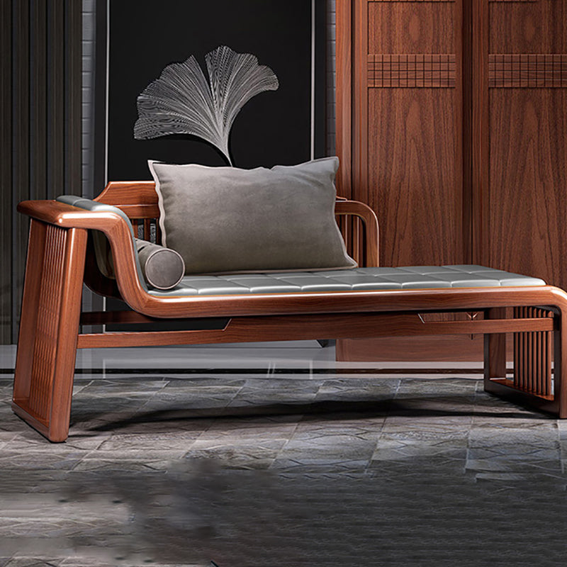 Traditional  Brown Solid Wood Accent Chair Faux Leather Chaise