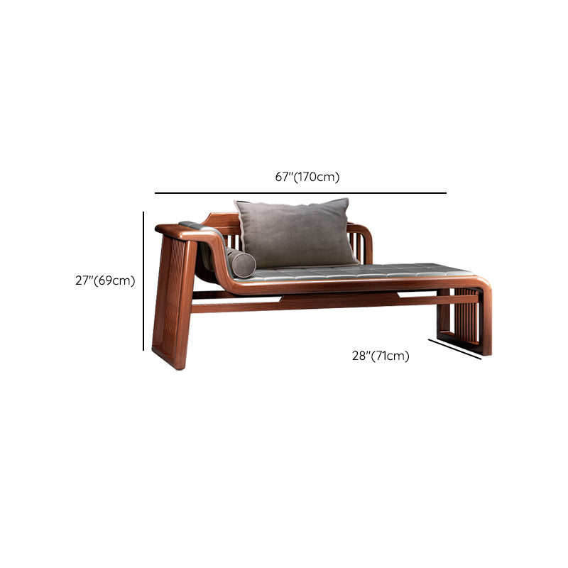 Traditional  Brown Solid Wood Accent Chair Faux Leather Chaise