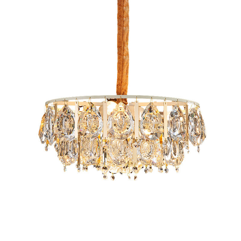 Gold 3/4 Köpfe Kronleuchter leichte moderne, facettierte Kristall -Tränenhänge -Lampe mit Kegeldesign