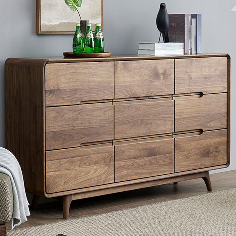 Modernism Horizontal Double Dresser Walnut Dresser with Storage for Bedroom