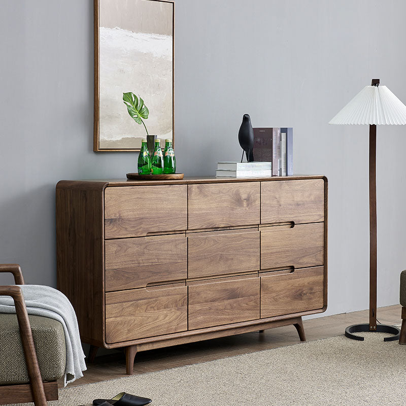 Modernism Horizontal Double Dresser Walnut Dresser with Storage for Bedroom