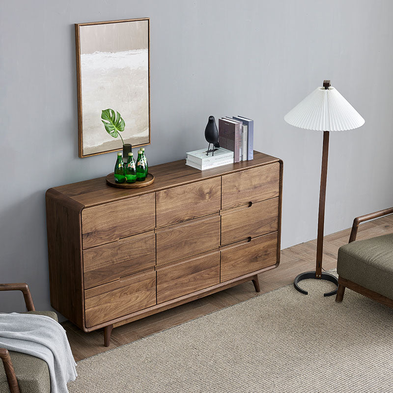 Modernism Horizontal Double Dresser Walnut Dresser with Storage for Bedroom