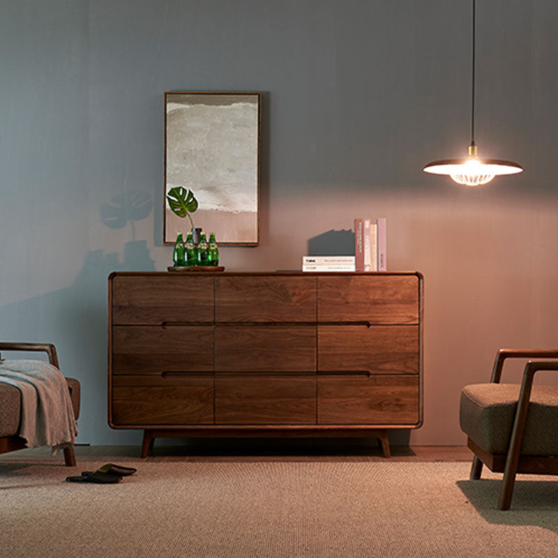 Modernism Horizontal Double Dresser Walnut Dresser with Storage for Bedroom