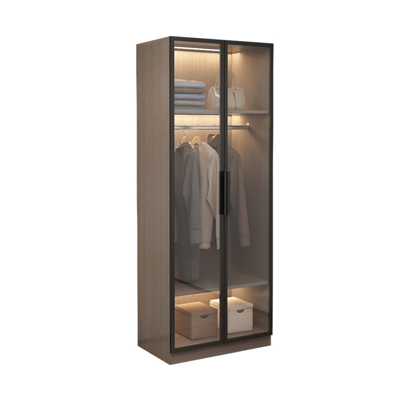 Brown Engineered Wood Wardrobe Cabinet Modern Style Wardrobe Closet without Light