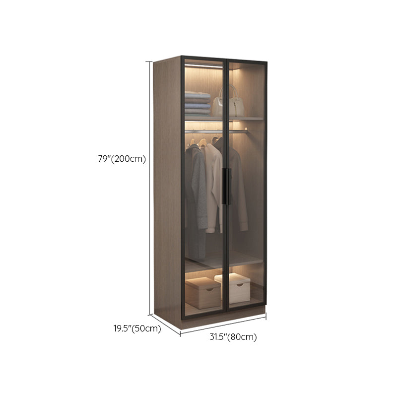 Brown Engineered Wood Wardrobe Cabinet Modern Style Wardrobe Closet without Light