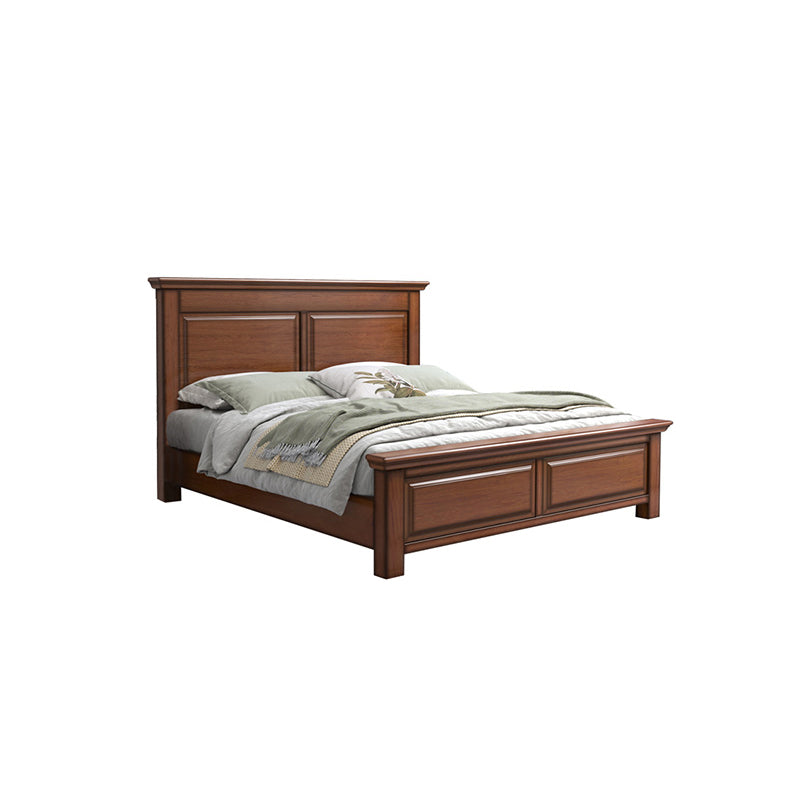 Mid-Century Modern Standard Bed Mahogany Espresso Panel Bed with Headboard
