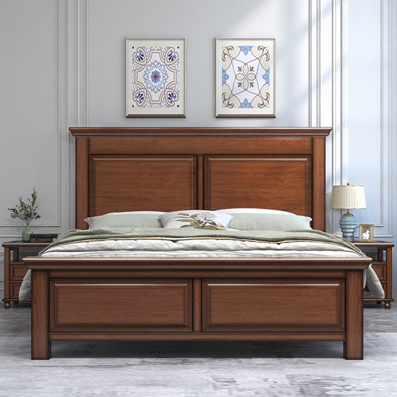 Mid-Century Modern Standard Bed Mahogany Espresso Panel Bed with Headboard