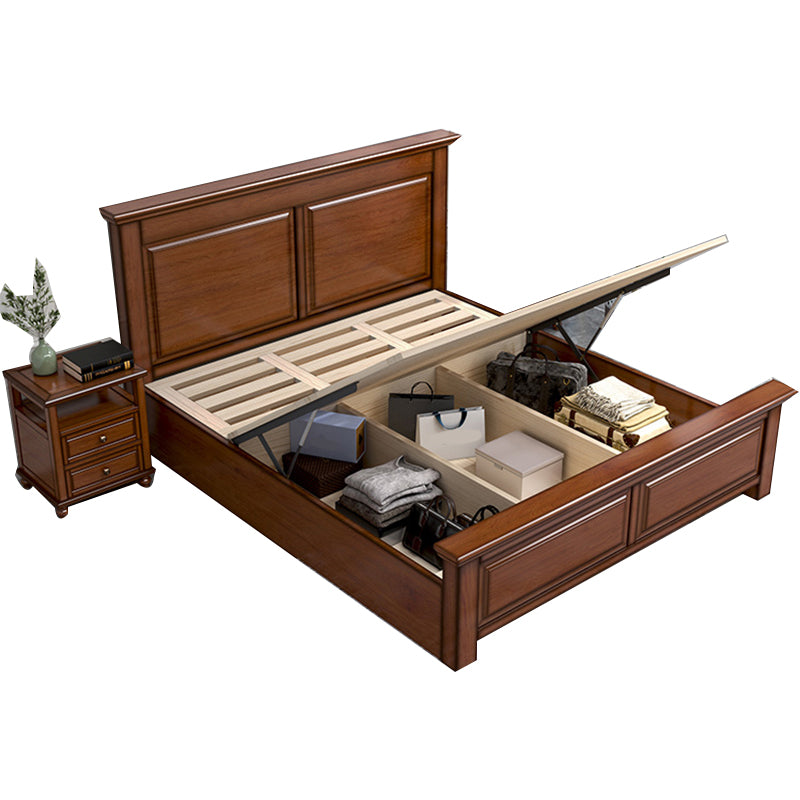 Mid-Century Modern Standard Bed Mahogany Espresso Panel Bed with Headboard