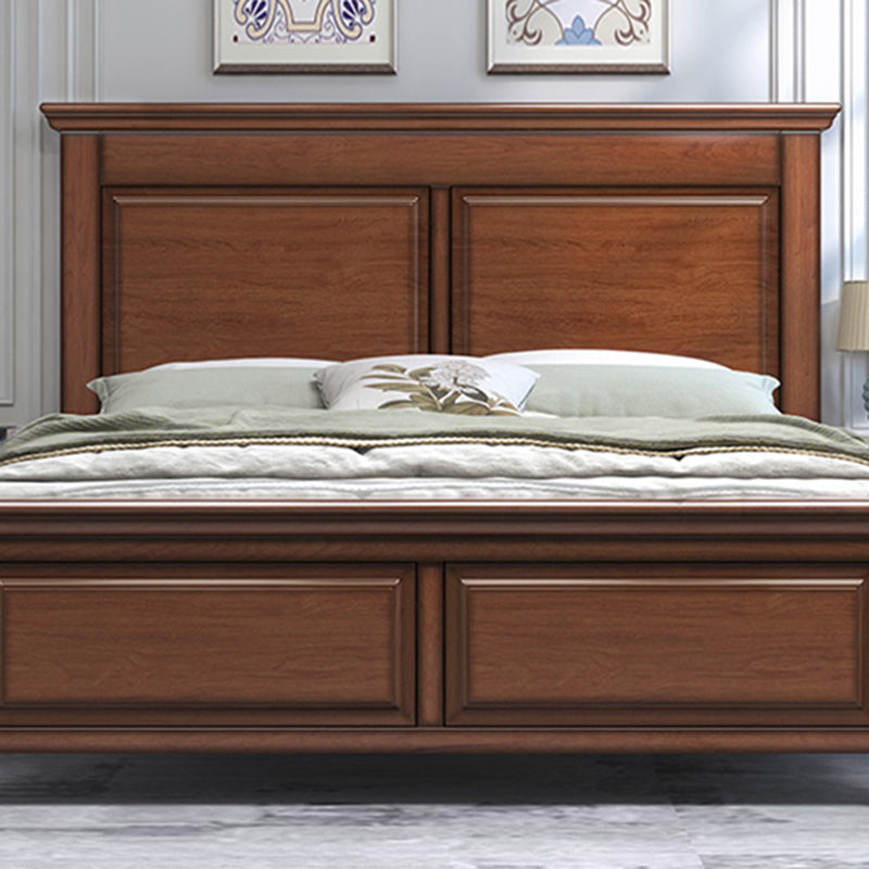 Mid-Century Modern Standard Bed Mahogany Espresso Panel Bed with Headboard