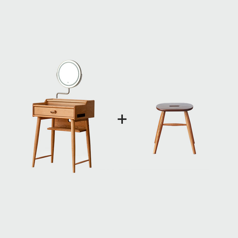 Minimalism Solid Wood Makeup Table Vanity Stool with Drawers and Mirror